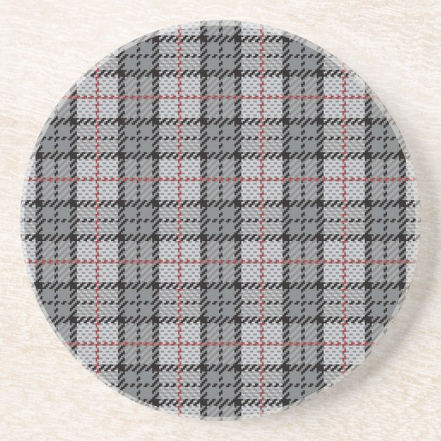 Pixel Plaid in Grey with Red Stripe Sandstone Coaster (Front)