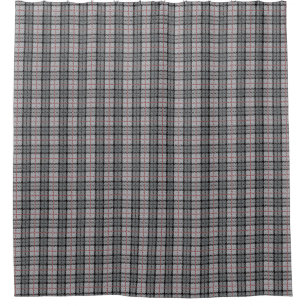 Pixel Plaid in Grey with Red Stripe Shower Curtain