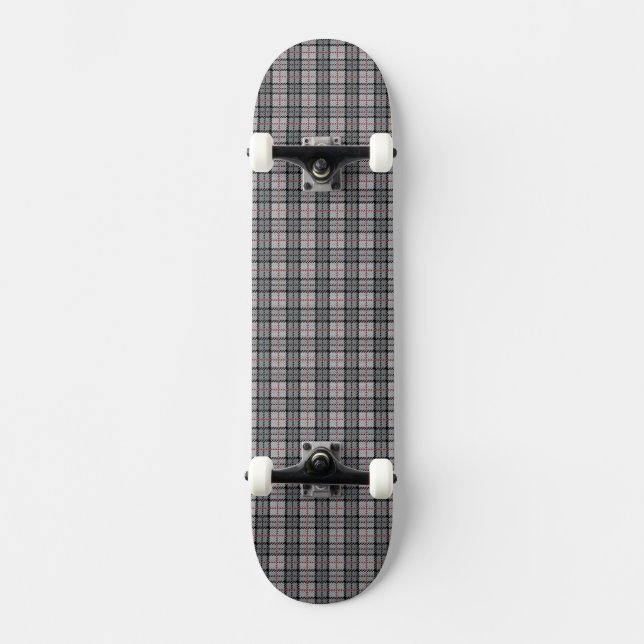 Pixel Plaid in Grey with Red Stripe Skateboard Deck (Front)