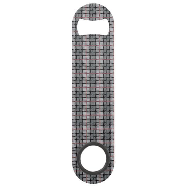 Pixel Plaid in Grey with Red Stripe Speed Bottle Opener (Front)