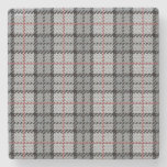 Pixel Plaid in Grey with Red Stripe Stone Coaster