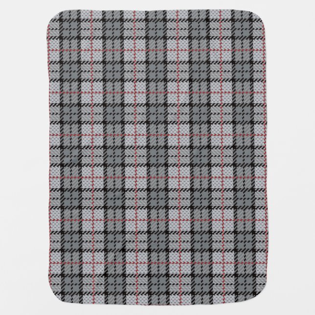 Pixel Plaid in Grey with Red Stripe Swaddle Blanket (Front)