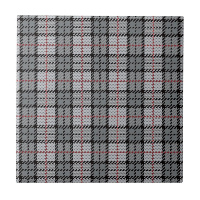 Pixel Plaid in Grey with Red Stripe Tile (Front)