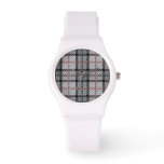 Pixel Plaid in Grey with Red Stripe Watch