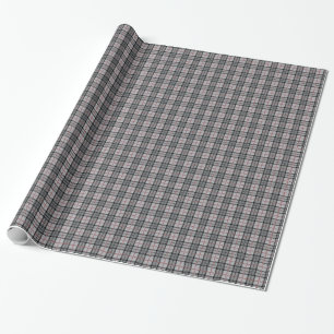 Pixel Plaid in Grey with Red Stripe Wrapping Paper