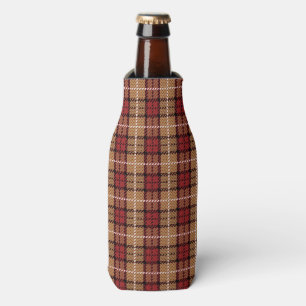 Pixel Plaid in Red and Gold Bottle Cooler