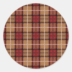 Pixel Plaid in Red and Gold Classic Round Sticker