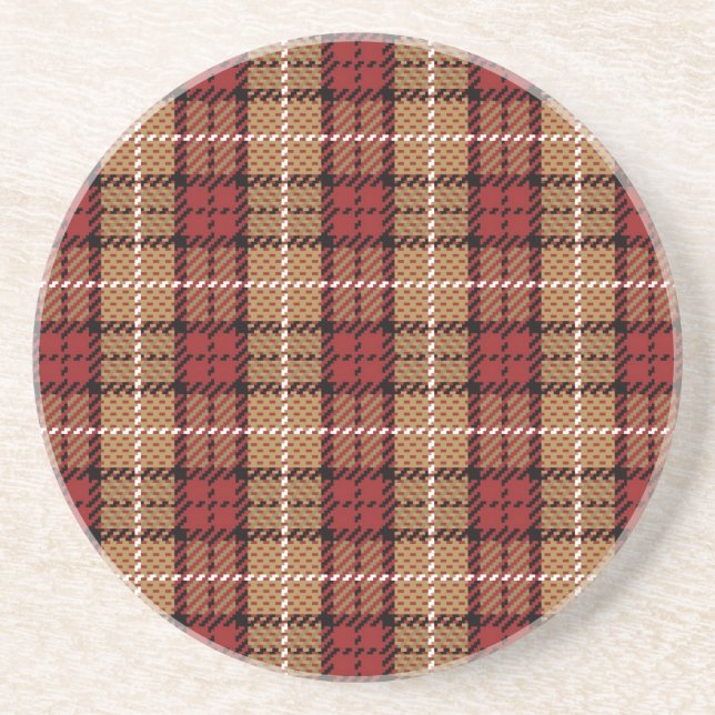 Pixel Plaid in Red and Gold Drink Coaster (Front)