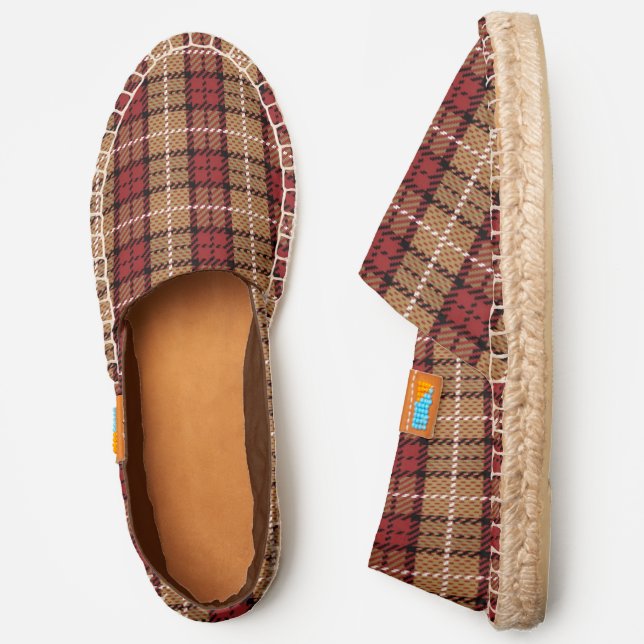 Pixel Plaid in Red and Gold Espadrilles (Side)