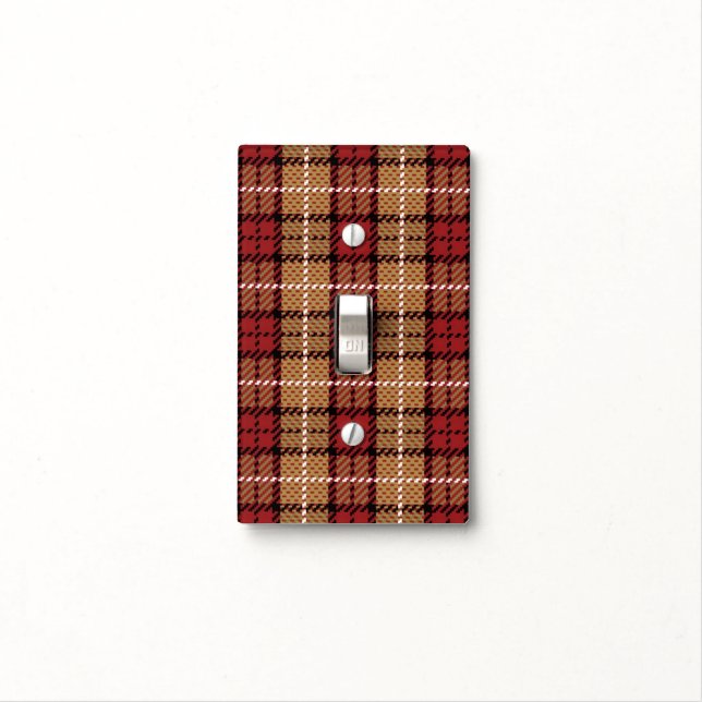 Pixel Plaid in Red and Gold Light Switch Cover (In Situ)