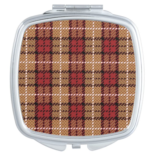 Pixel Plaid in Red and Gold Makeup Mirror (Front)