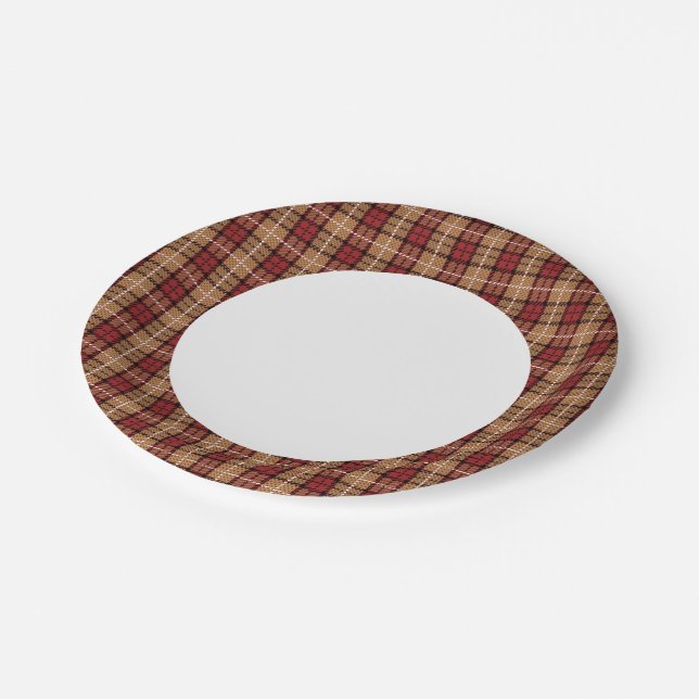 Pixel Plaid in Red and Gold Paper Plates (Angled)