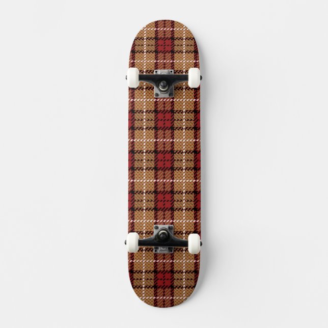 Pixel Plaid in Red and Gold Skateboard (Front)