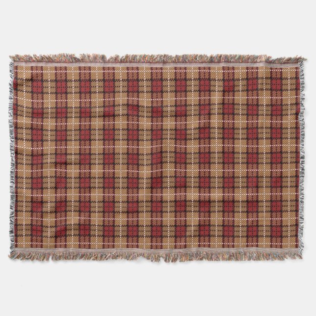 Pixel Plaid in Red and Gold Throw Blanket (Front)