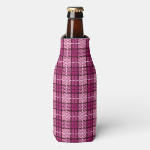 Pixel Plaid_Magenta-Black Bottle Cooler