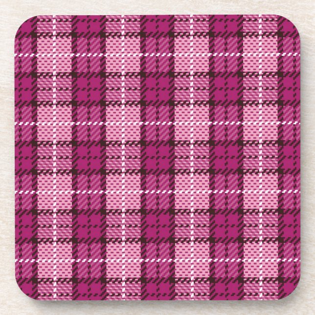 Pixel Plaid_Magenta-Black Drink Coaster (Front)