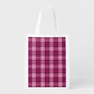 Pixel Plaid_Magenta-Black Grocery Bag
