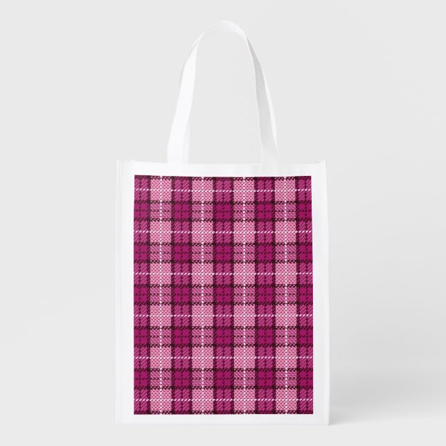Pixel Plaid_Magenta-Black Grocery Bag (Front)