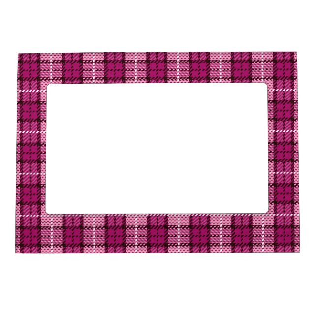 Pixel Plaid_Magenta-Black Magnetic Photo Frame (Front)