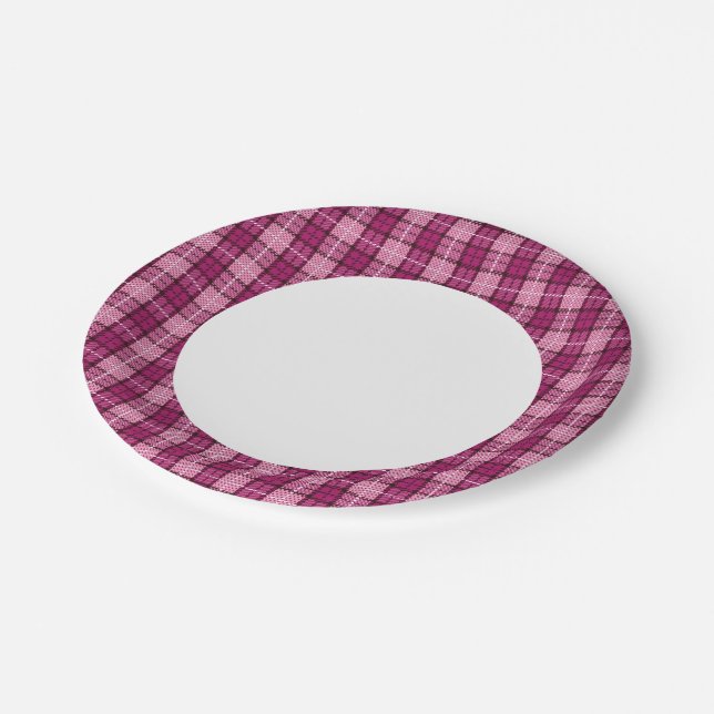 Pixel Plaid_Magenta-Black Paper Plates (Angled)