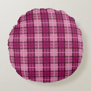 Pixel Plaid_Magenta-Black Round Pillow