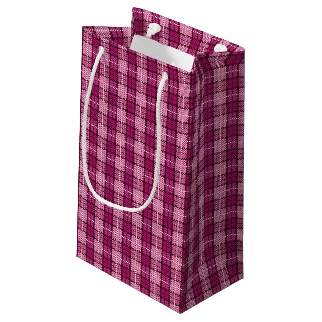 Pixel Plaid_Magenta-Black Small Gift Bag (Back Angled)