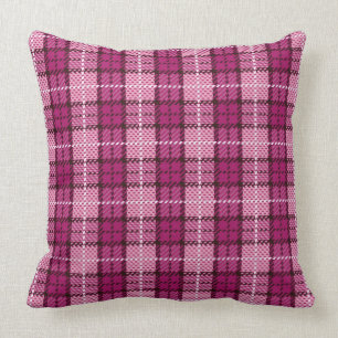 Pixel Plaid_Magenta-Black Throw Pillow