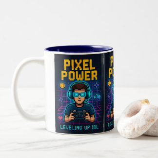 Pixel Power – Leveling Up IRL Poster Two-Tone Coffee Mug
