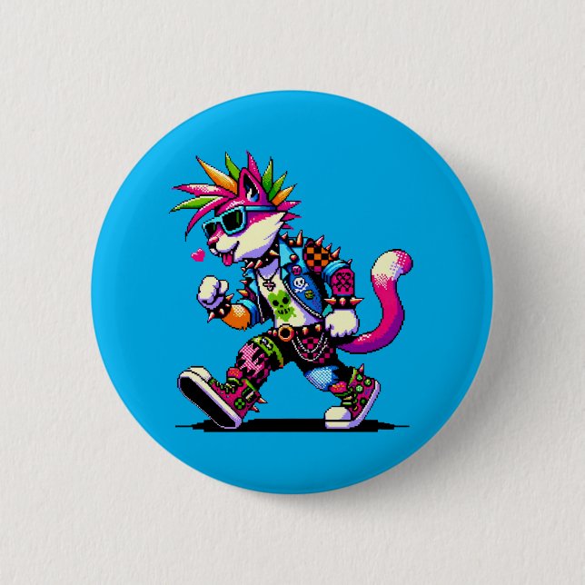 Pixel Punk Cat - 8-Bit Heart & Retro Style Button (Front)