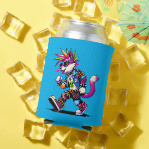 Pixel Punk Cat - 8-Bit Heart & Retro Style Can Cooler