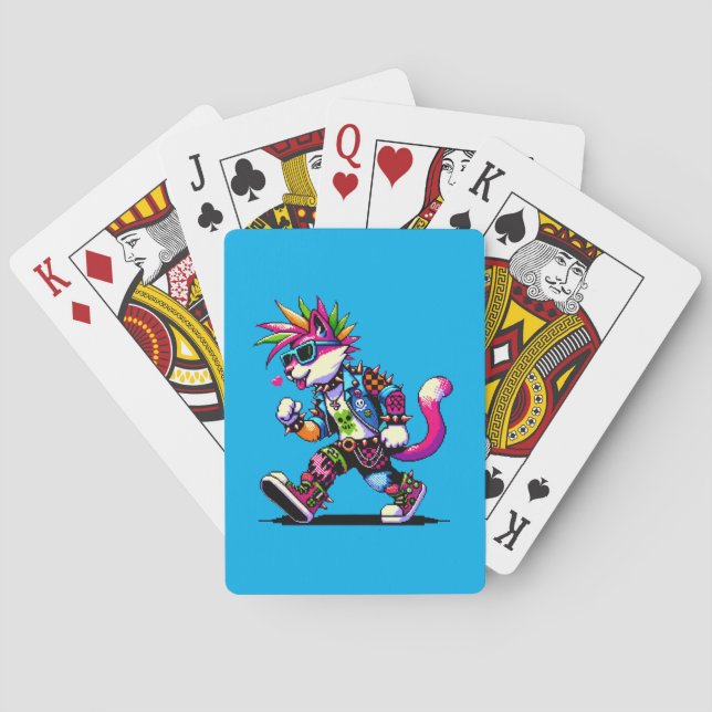 Pixel Punk Cat - 8-Bit Heart & Retro Style Poker Cards (Back)