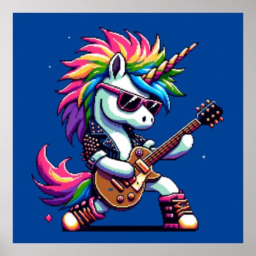 Pixel Punk Rock Unicorn Poster