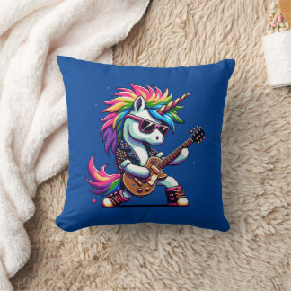 Pixel Punk Rock Unicorn Throw Pillow