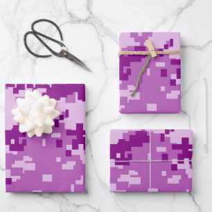 Pixel Purple Camouflage Wrapping Paper Sheets
