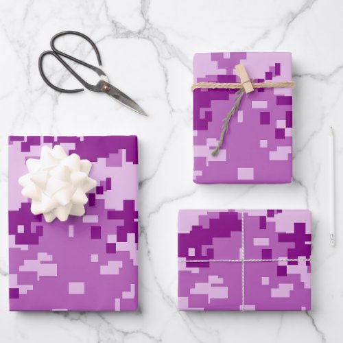 Pixel Purple Camouflage Wrapping Paper Sheets