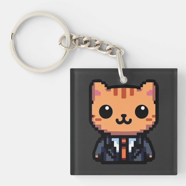 Pixel Purrfection Cat Keychain (Front)