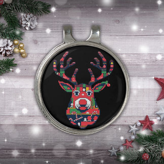 Pixel Reindeer Red Retro Ugly Sweater Golf Hat Clip
