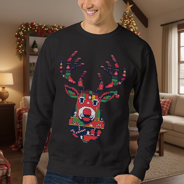 Pixel Reindeer Ugly Sweater Christmas Sweatshirt (Creator Uploaded)
