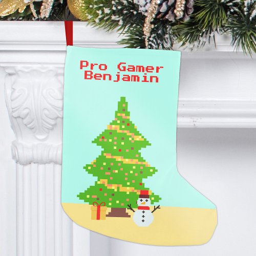 Pixel Retro Gamers Large Christmas Stocking