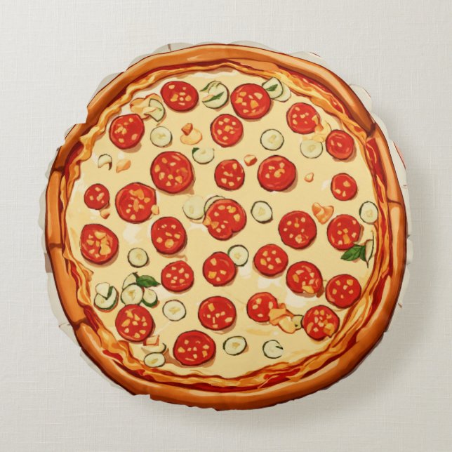 Pixel’s Pizza Pop Round Pillow (Front)