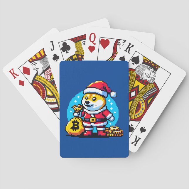 Pixel Santa Crypto Wonderland Dogecoin and Bitcoin Poker Cards (Back)