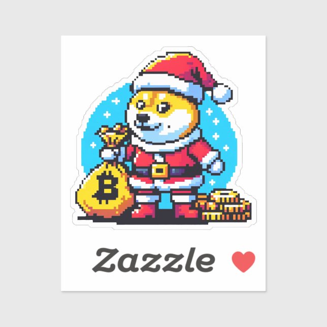 Pixel Santa Crypto Wonderland Dogecoin and Bitcoin Sticker (Sheet)