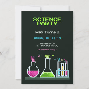 Pixel Science Lab 9th Birthday Invitation