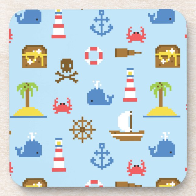 Pixel Sea Art Pattern Beverage Coaster (Front)