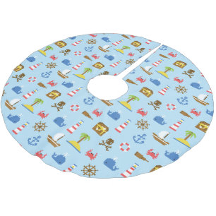 Pixel Sea Art Pattern Brushed Polyester Tree Skirt