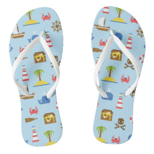 Pixel Sea Art Pattern Flip Flops