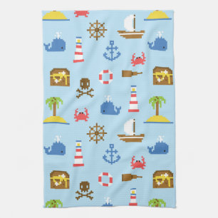 Pixel Sea Art Pattern Kitchen Towel