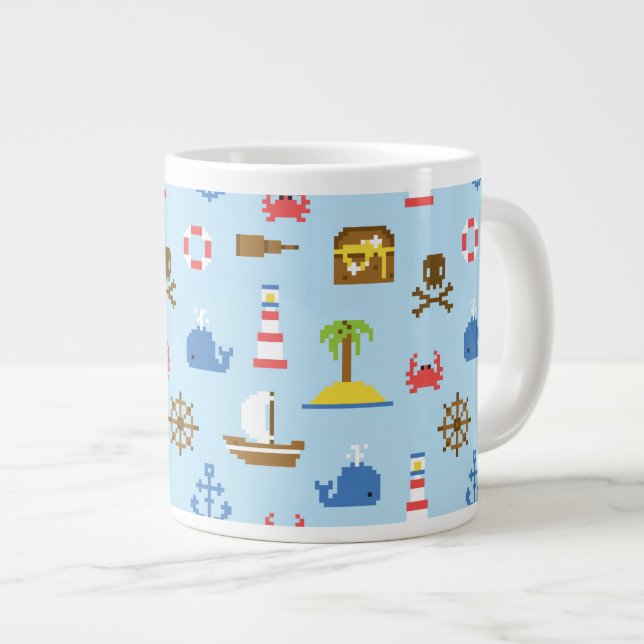 Pixel Sea Art Pattern Large Coffee Mug (Front Right)