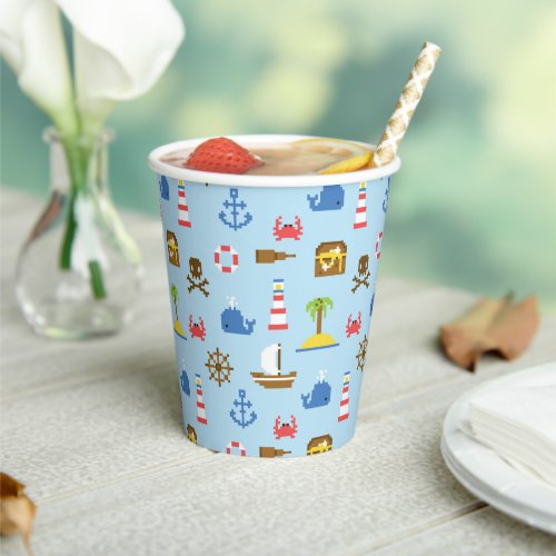 Pixel Sea Art Pattern Paper Cups