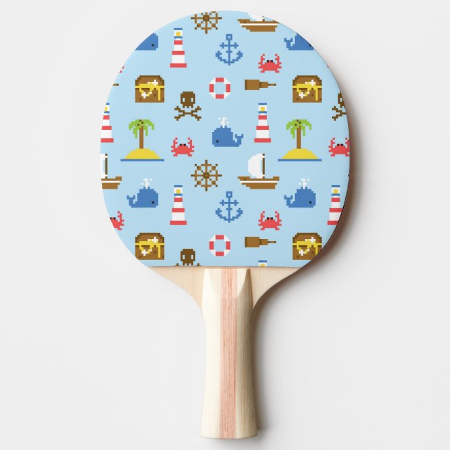 Pixel Sea Art Pattern Ping-Pong Paddle (Front)